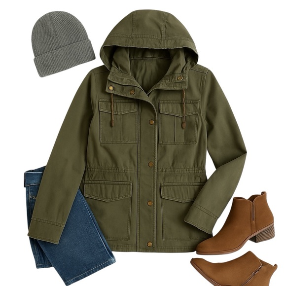 Lucky Brand Jackets & Blazers - Lucky Brand Army Green Cotton Utility Anorak Hooded Field Jacket Women M in EUC
